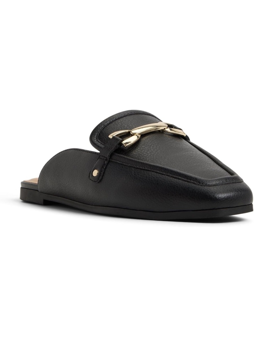 Call it SPRING Black Leather-Look Slip-On Mule with Gold Chain Accent
